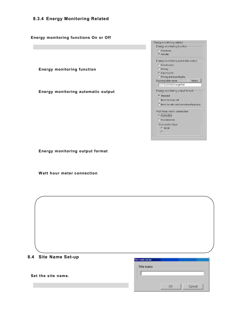 4 energy monitoring related, 4 site name set-up | MITSUBISHI ELECTRIC TG-2000A User Manual | Page 28 / 98