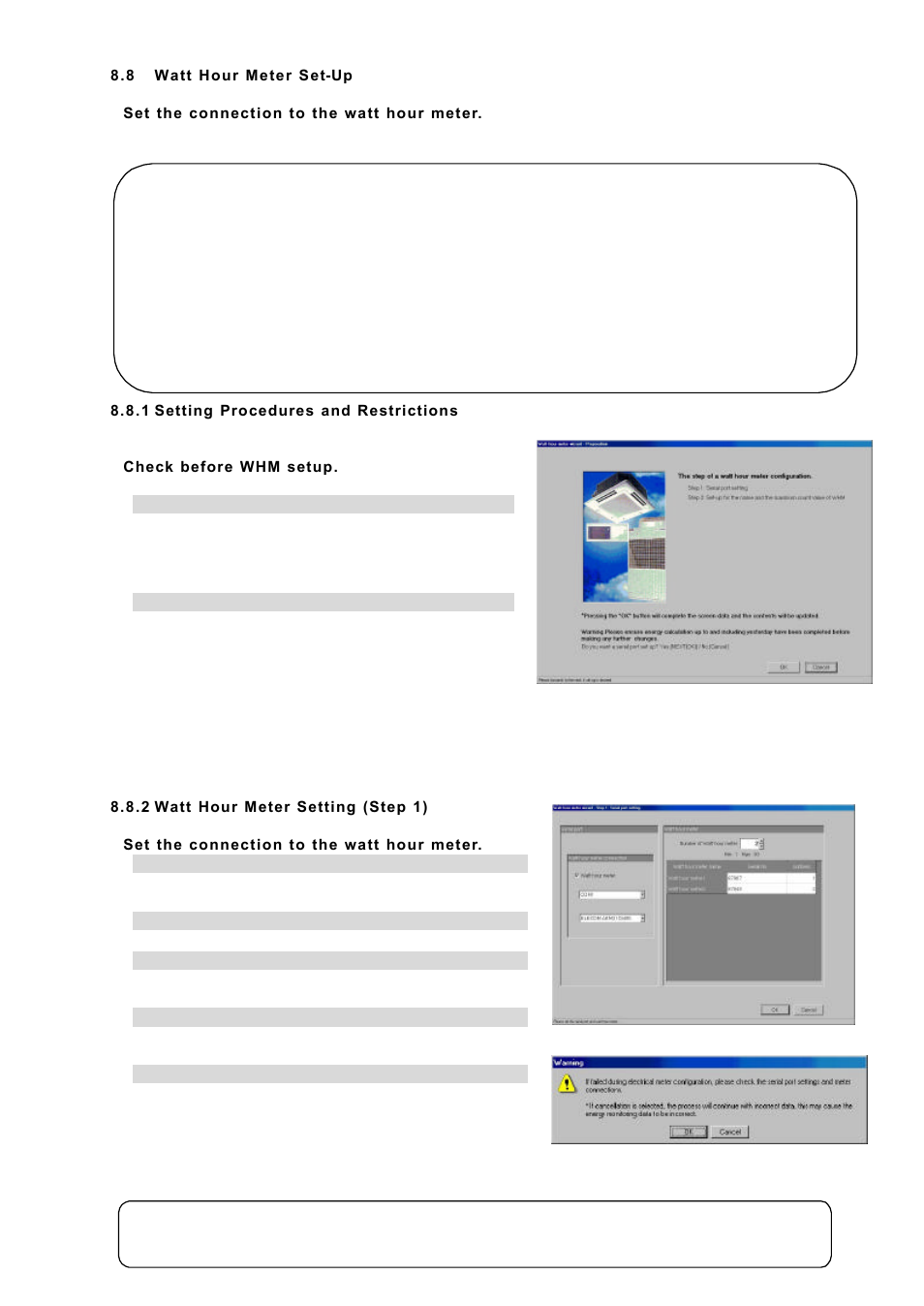 8 watt hour meter set-up, 1 setting procedures and restrictions, 2 watt hour meter setting (step 1) | MITSUBISHI ELECTRIC TG-2000A User Manual | Page 43 / 98