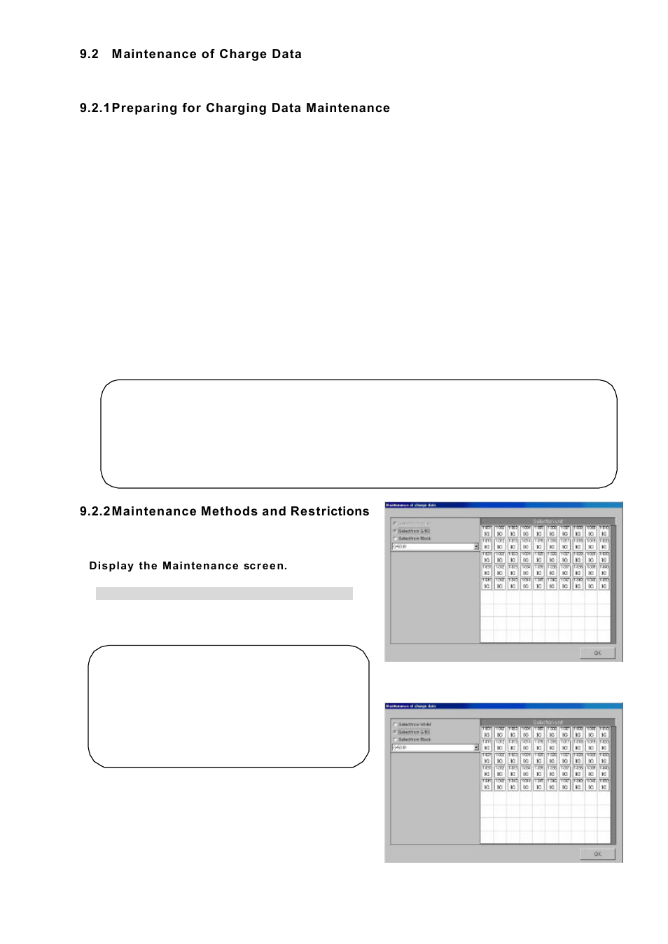 2 maintenance of charge data, 1 preparing for charging data maintenance, 2 maintenance methods and restrictions | MITSUBISHI ELECTRIC TG-2000A User Manual | Page 58 / 98