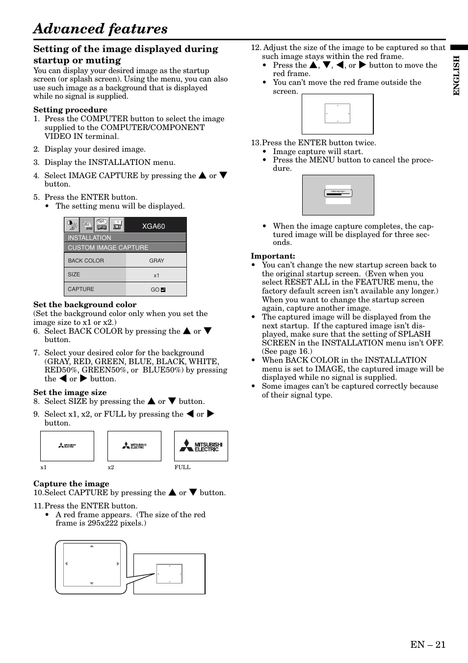 Advanced features, En – 21 | MITSUBISHI ELECTRIC HC3 User Manual | Page 21 / 34