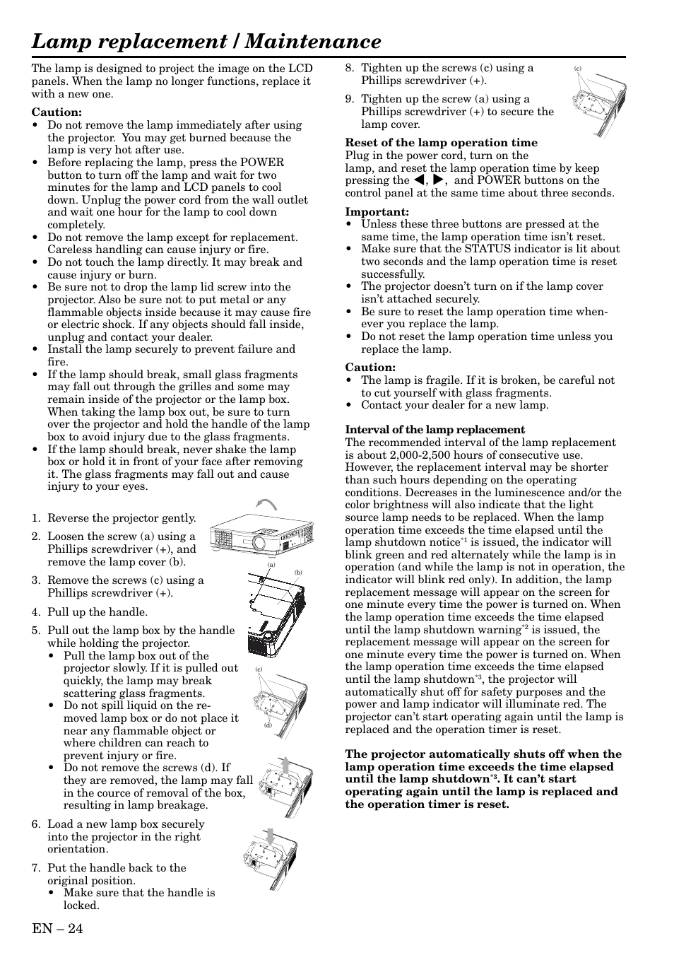 Lamp replacement / maintenance, En – 24 | MITSUBISHI ELECTRIC HC3 User Manual | Page 24 / 34