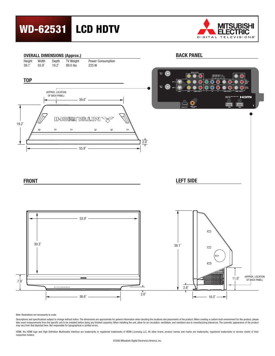 MITSUBISHI ELECTRIC WD-62531 User Manual | 1 page