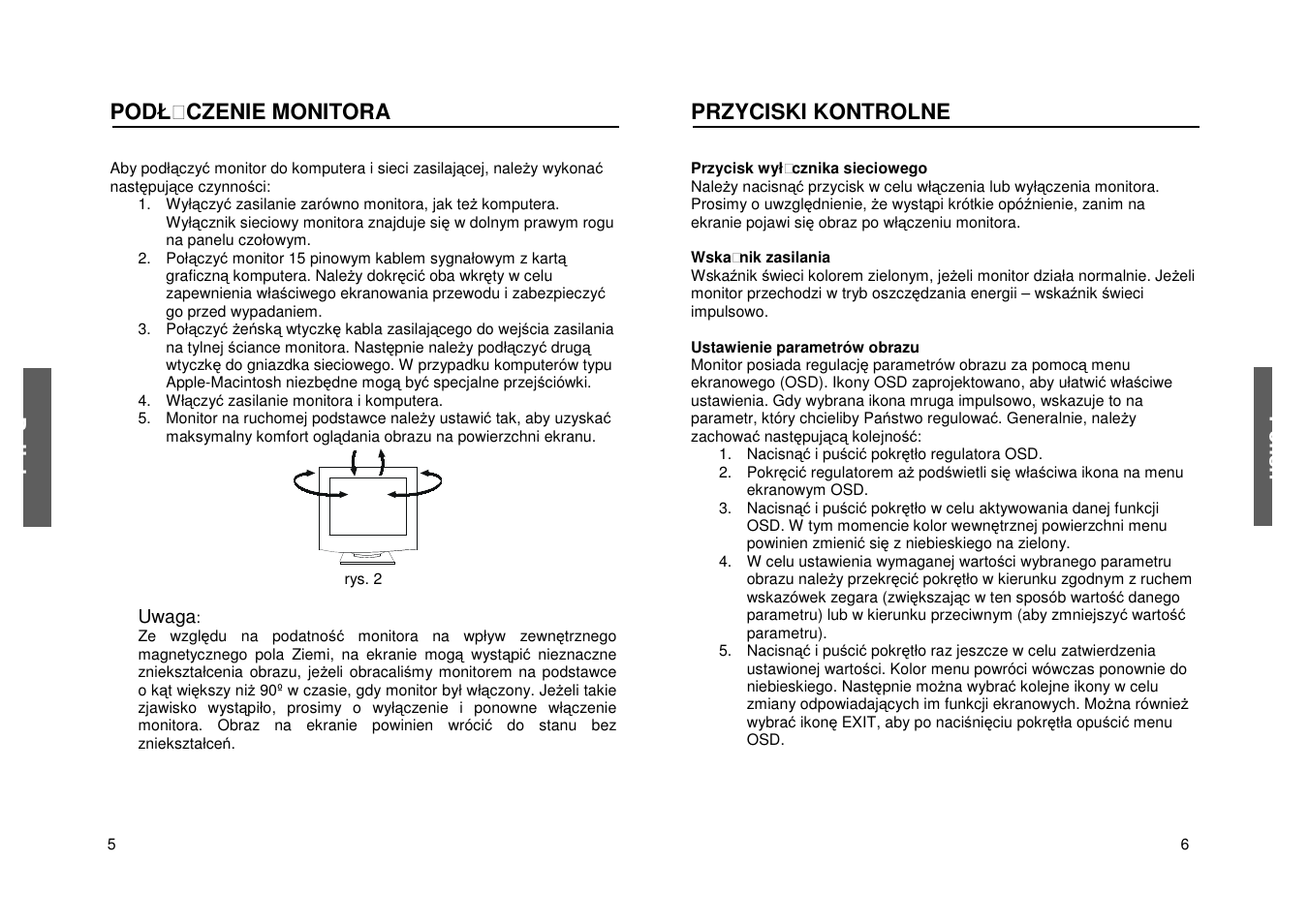 Podł czenie monitora, Przyciski kontrolne, Poli sh p oli sh | Miro Displays P19F98 User Manual | Page 29 / 35