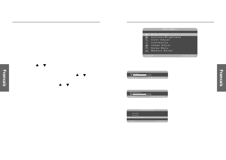 Fr an ca is fr an ca is, Enu écran, Escriptions | Miro Displays TD570 User Manual | Page 33 / 49