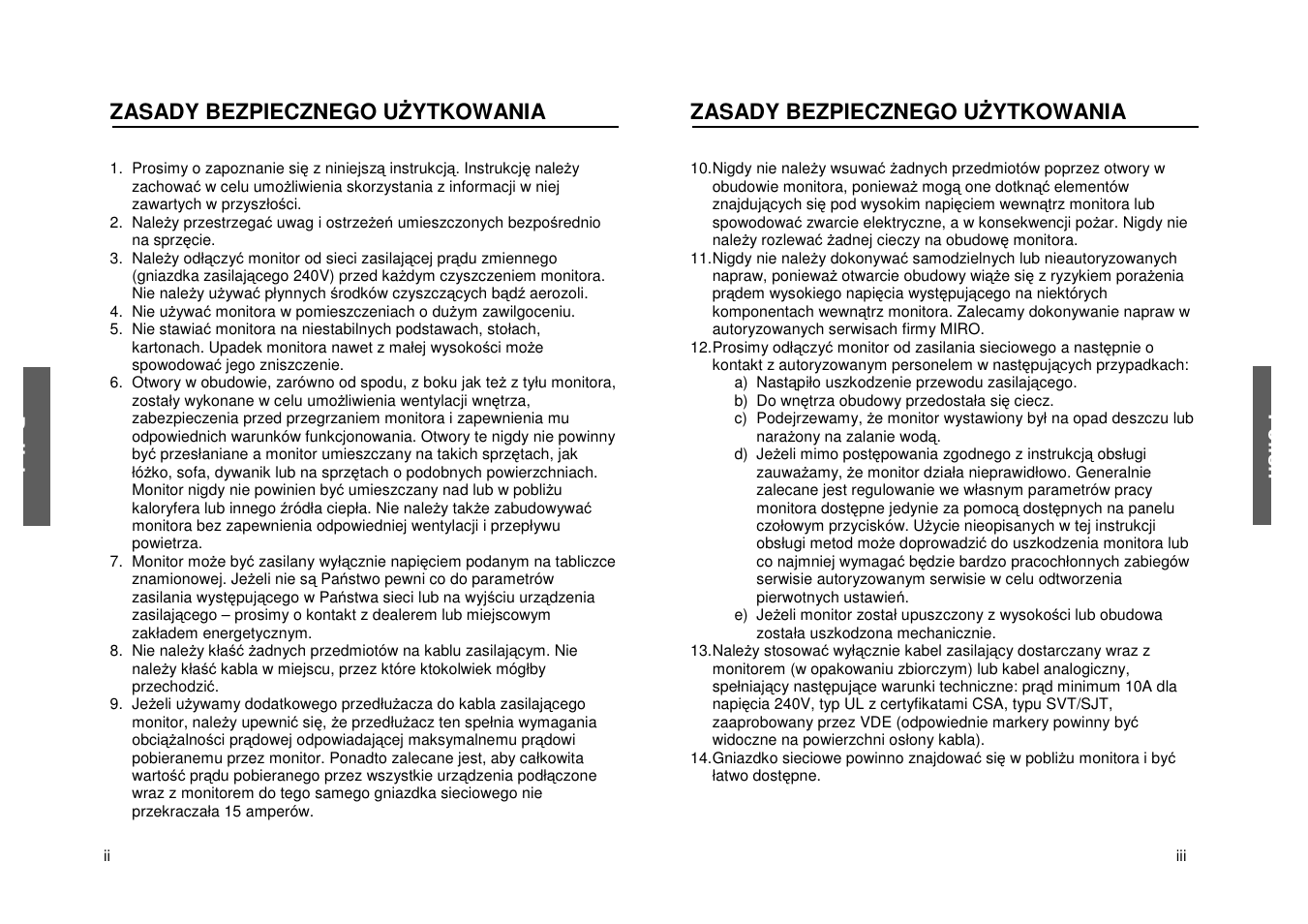 Zasady bezpiecznego u ytkowania, Poli sh p oli sh | Miro Displays P17F86i User Manual | Page 26 / 35
