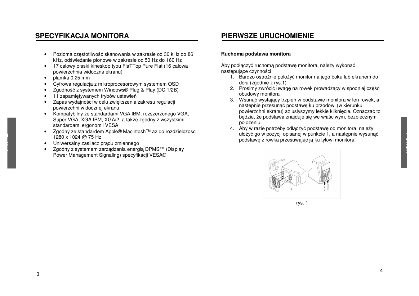 Specyfikacja monitora, Pierwsze uruchomienie, Poli sh p oli sh | Miro Displays P17F86i User Manual | Page 28 / 35