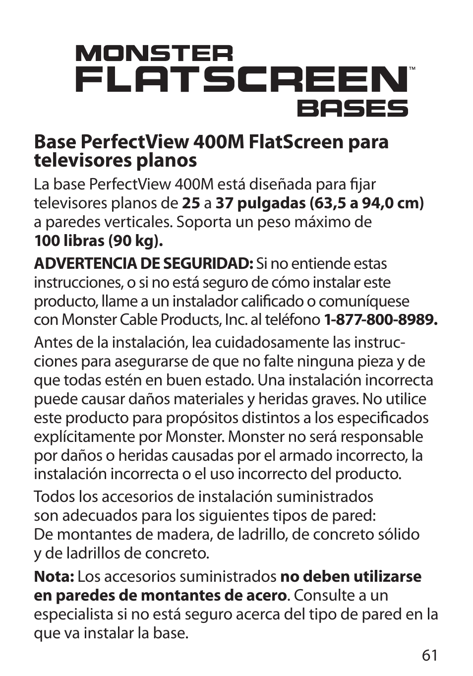 Monster Cable PERFECTVIEW 400M User Manual | Page 65 / 90