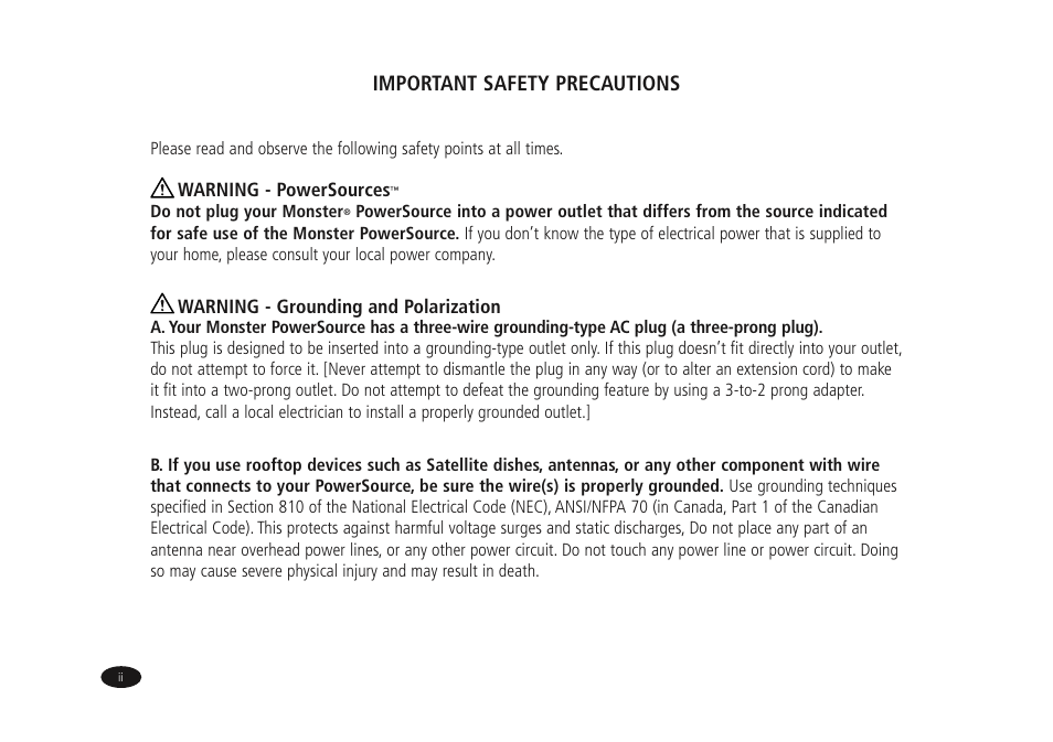 Important safety precautions | Monster Power HTPS7000 User Manual | Page 4 / 38