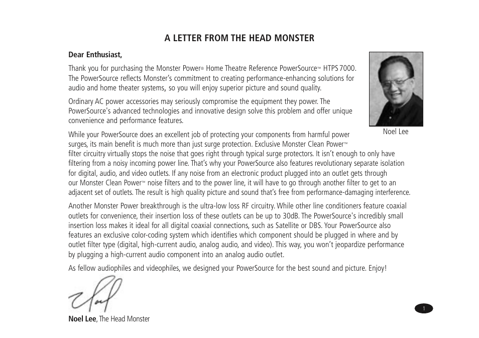 A letter from the head monster | Monster Power HTPS7000 User Manual | Page 9 / 38