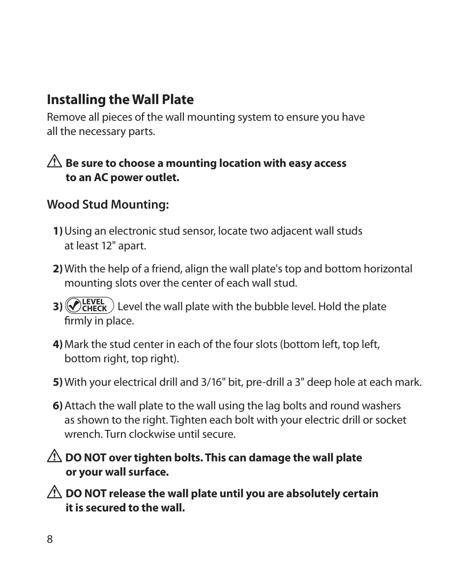 Installing the wall plate | Monster Power FlatScreen Mount SmartViewTM 200L User Manual | Page 12 / 72