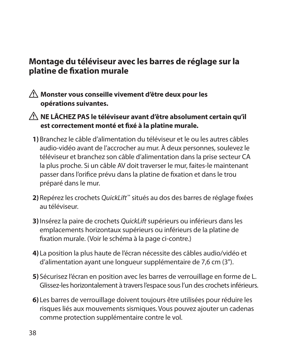 Monster Power FlatScreen Mount SmartViewTM 200L User Manual | Page 42 / 72