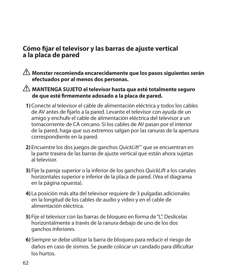 Monster Power FlatScreen Mount SmartViewTM 200L User Manual | Page 66 / 72