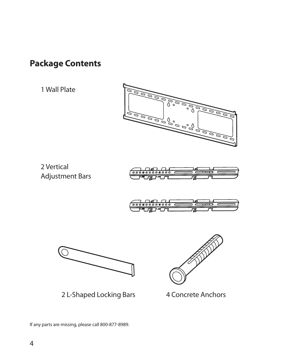 Package contents | Monster Power FlatScreen Mount SmartViewTM 200L User Manual | Page 8 / 72