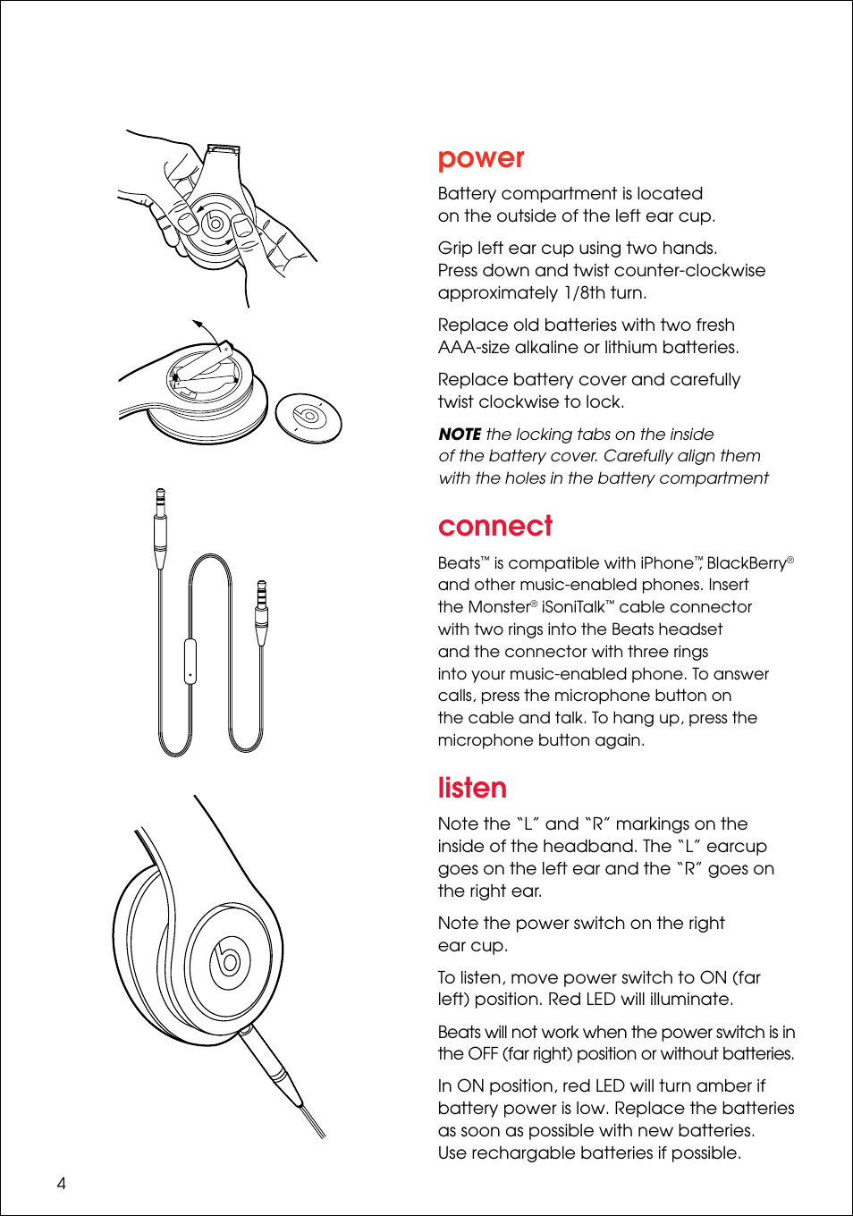 Power, Connect, Listen | Monster Power beats by dr. dre MH BEATS PI OE User Manual | Page 6 / 12