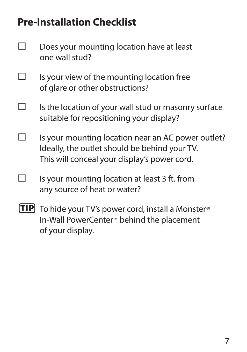 Pre-installation checklist | Monster Cable PERFECTVIEW 400S User Manual | Page 11 / 72