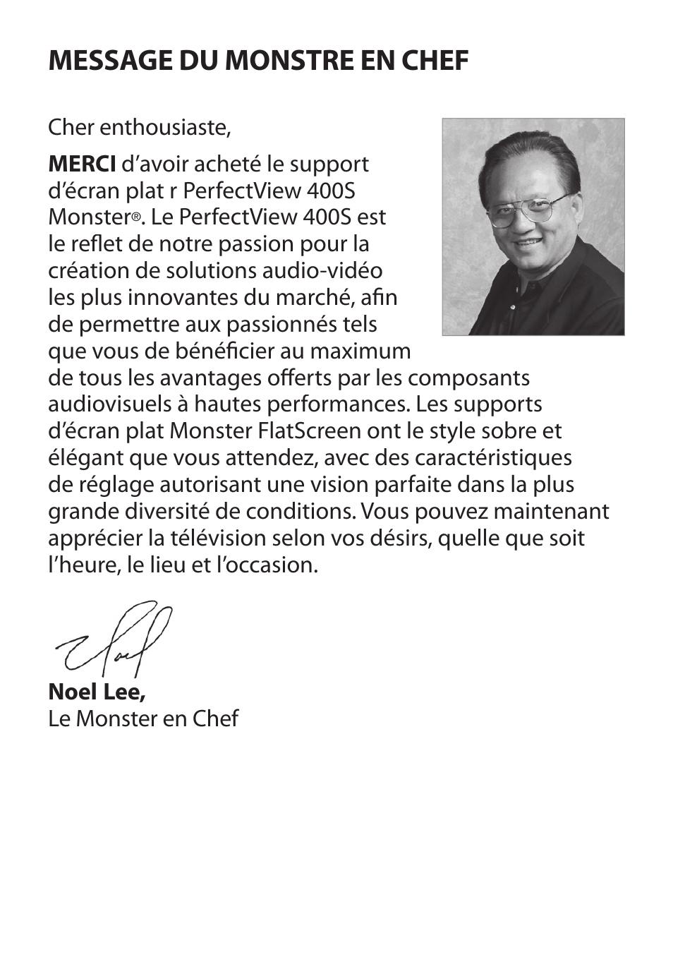Message du monstre en chef | Monster Cable PERFECTVIEW 400S User Manual | Page 27 / 72