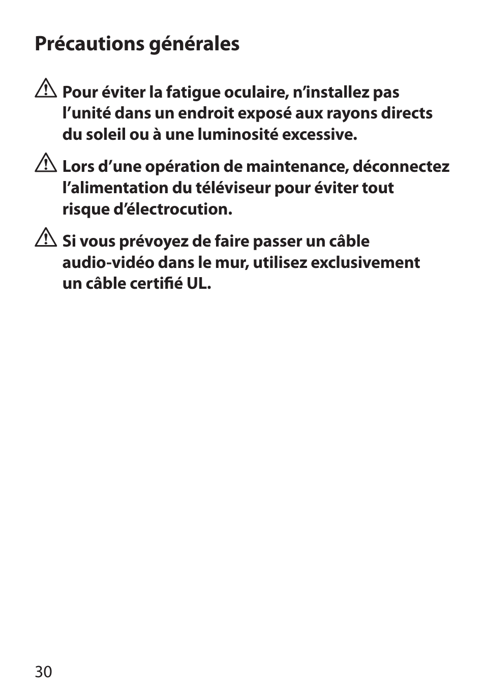 Précautions générales | Monster Cable PERFECTVIEW 400S User Manual | Page 34 / 72