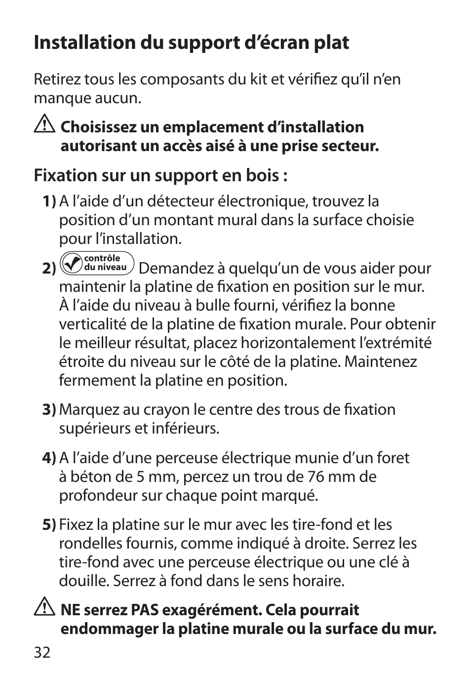 Installation du support d’écran plat | Monster Cable PERFECTVIEW 400S User Manual | Page 36 / 72