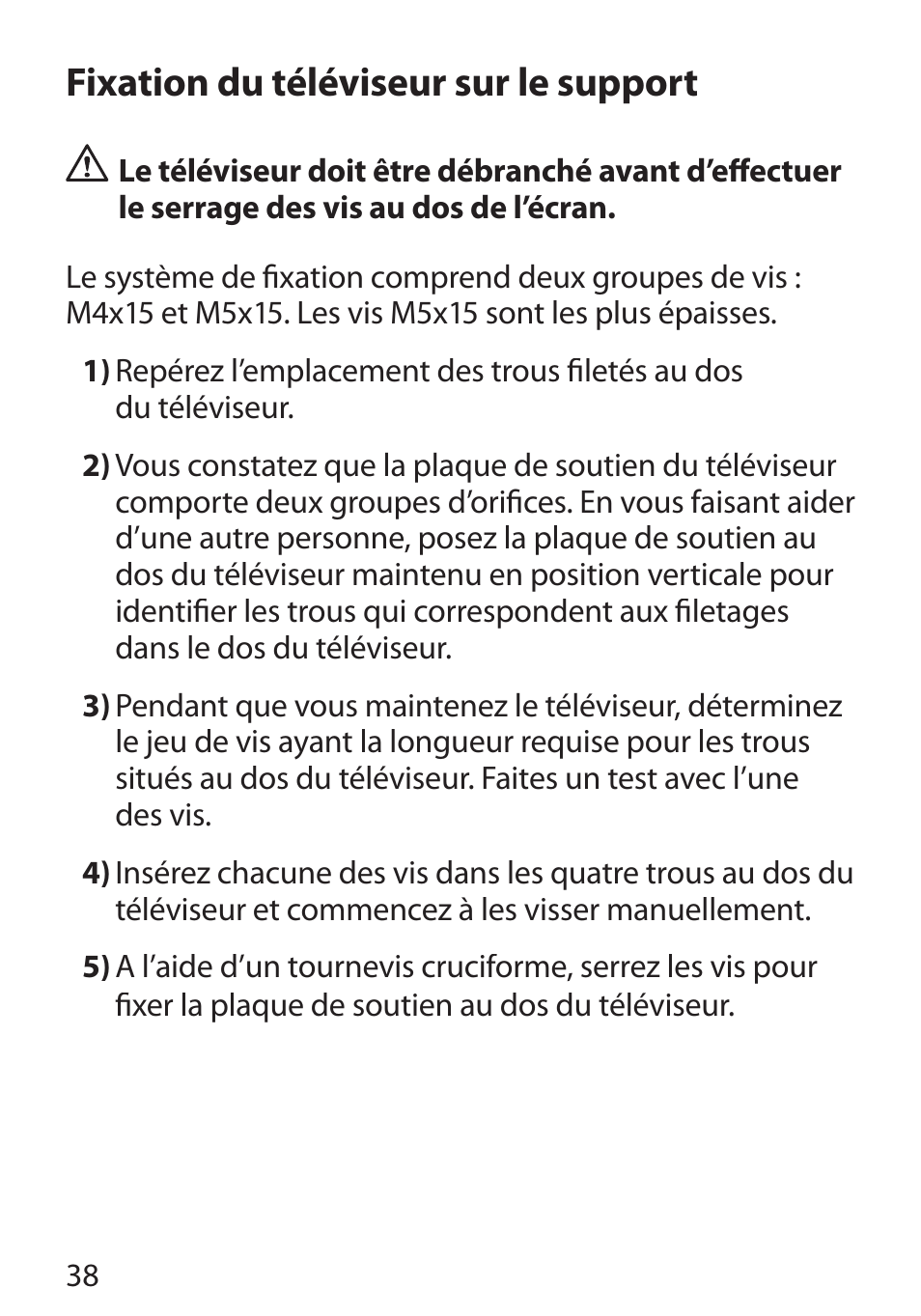 Fixation du téléviseur sur le support | Monster Cable PERFECTVIEW 400S User Manual | Page 42 / 72