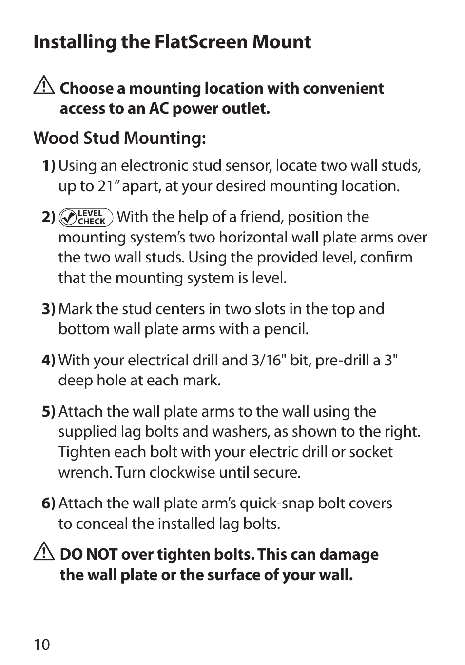 Installing the flatscreen mount, Wood stud mounting | Monster Cable PerfectView 400L User Manual | Page 14 / 90
