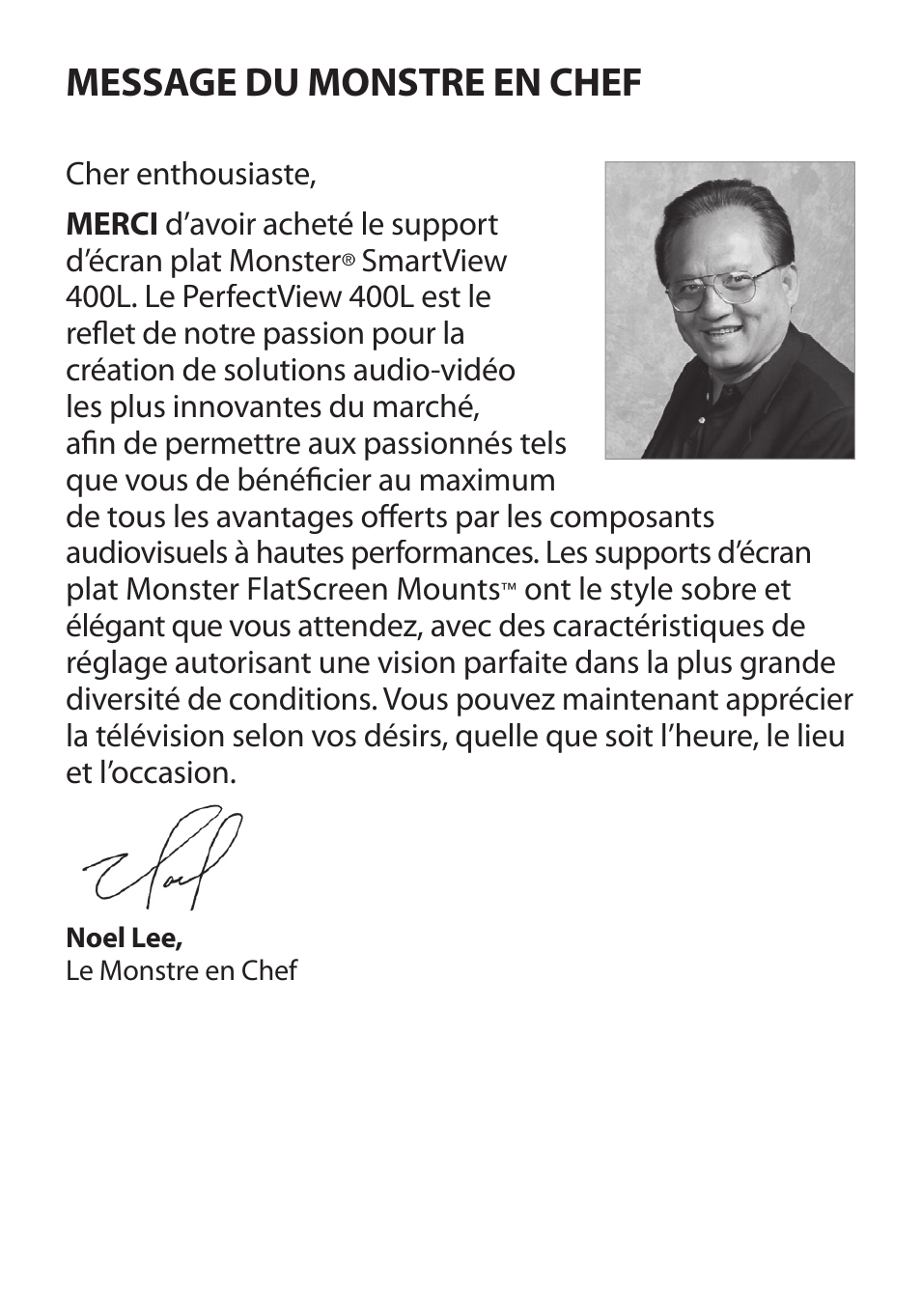 Message du monstre en chef | Monster Cable PerfectView 400L User Manual | Page 33 / 90