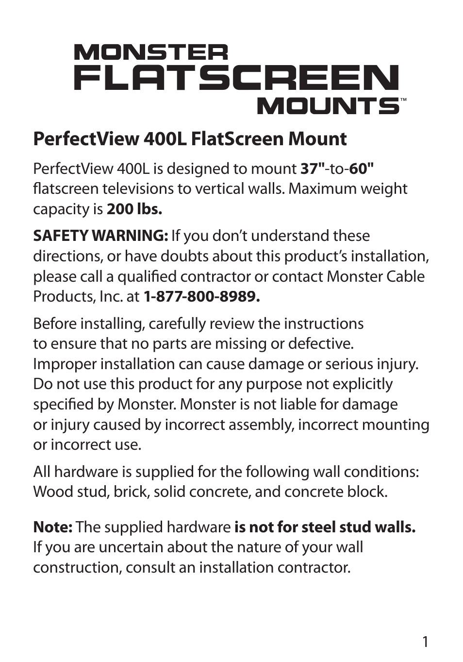 Monster Cable PerfectView 400L User Manual | Page 5 / 90