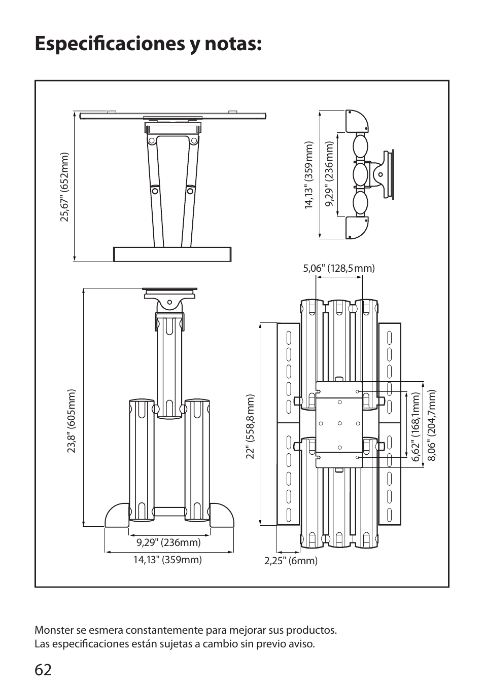 Especiﬁ caciones y notas | Monster Cable PerfectView 400L User Manual | Page 66 / 90