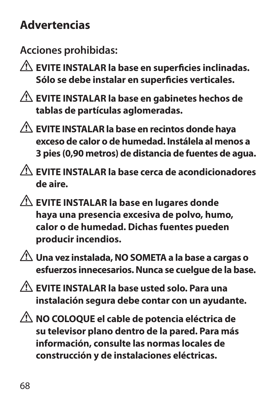 Advertencias | Monster Cable PerfectView 400L User Manual | Page 72 / 90