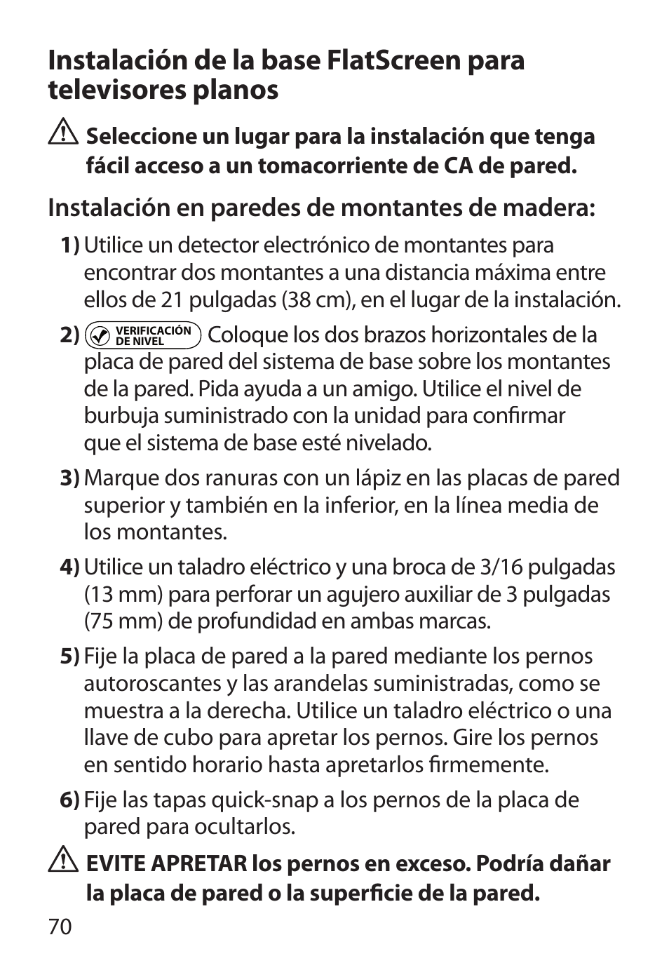 Instalación en paredes de montantes de madera | Monster Cable PerfectView 400L User Manual | Page 74 / 90