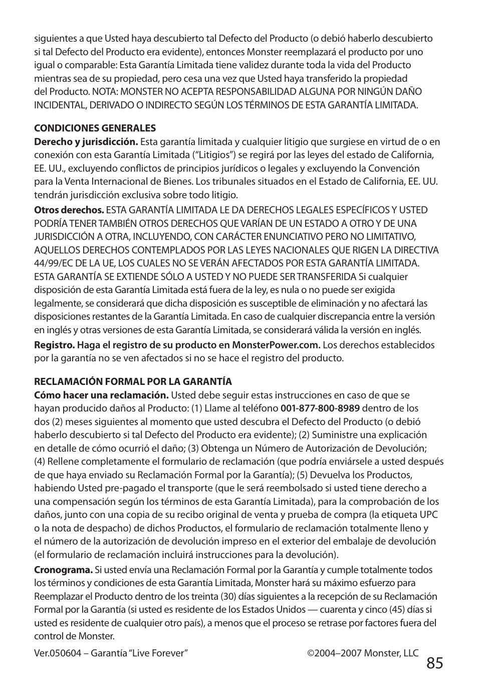 Monster Cable PerfectView 400L User Manual | Page 89 / 90
