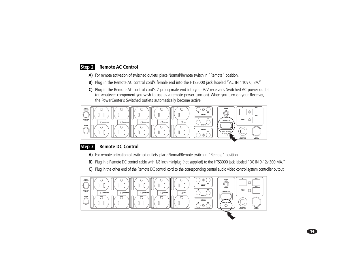 Step 2 remote ac control, Step 3 remote dc control | Monster Power HTS3000 User Manual | Page 18 / 43