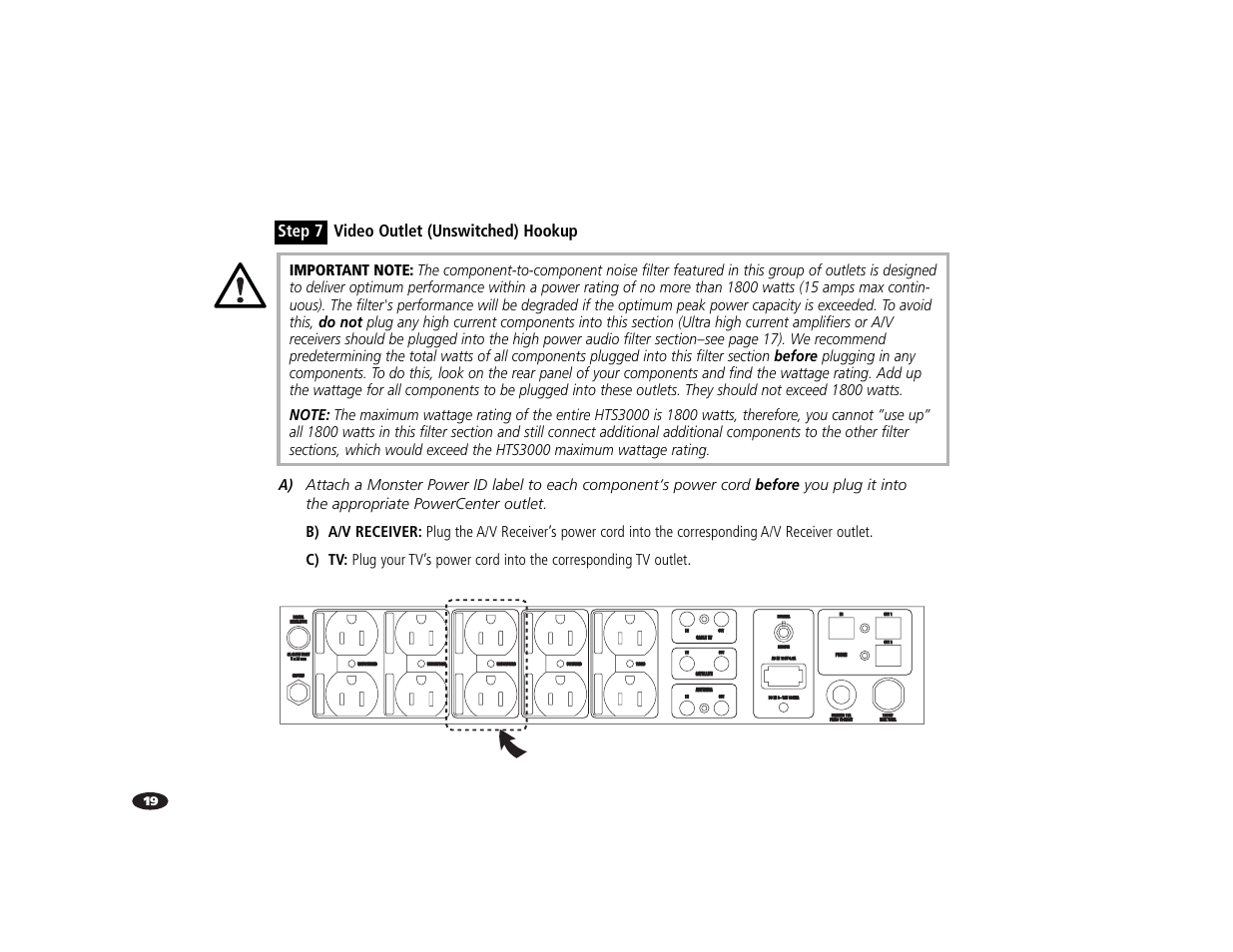 Step 7 video outlet (unswitched) hookup | Monster Power HTS3000 User Manual | Page 23 / 43