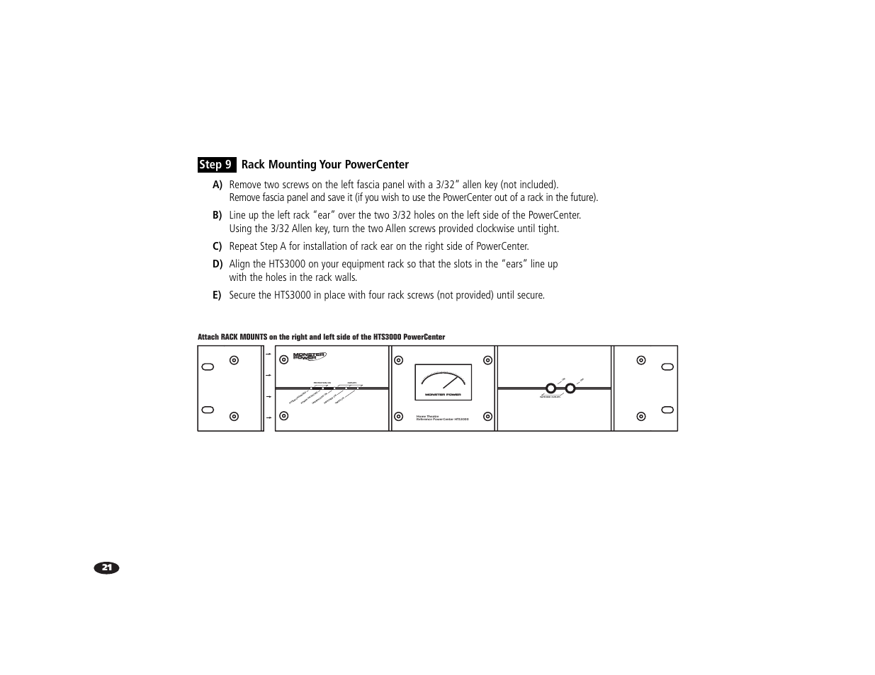 Monster, Step 9 rack mounting your powercenter | Monster Power HTS3000 User Manual | Page 25 / 43