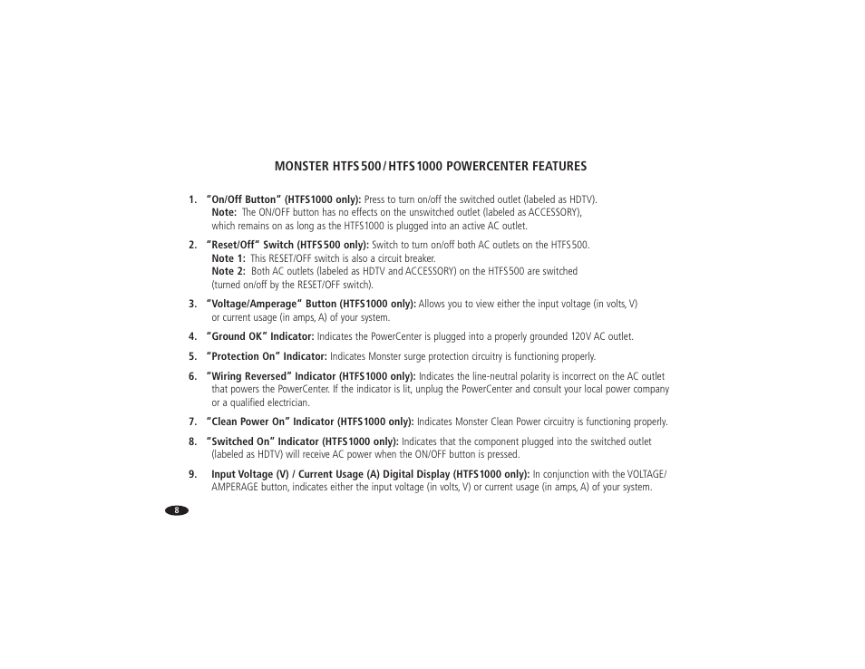 Features | Monster Power HTFS500 POWERCENTER User Manual | Page 13 / 25