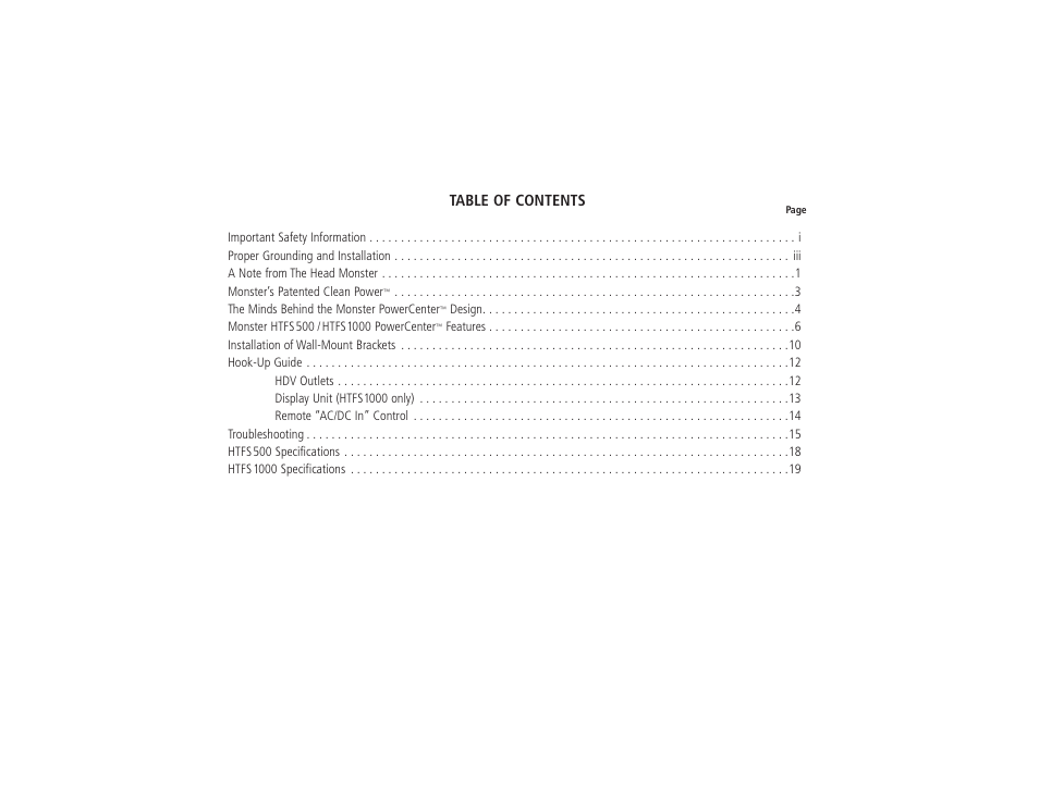 Monster Power HTFS500 POWERCENTER User Manual | Page 2 / 25