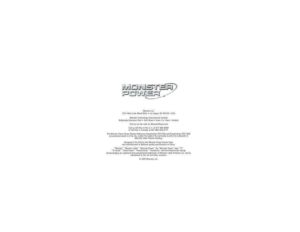 Monster Power HTFS500 POWERCENTER User Manual | Page 25 / 25