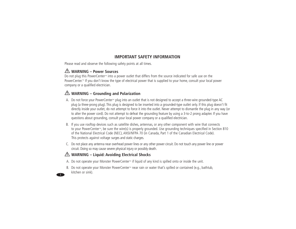 Monster Power HTFS500 POWERCENTER User Manual | Page 3 / 25