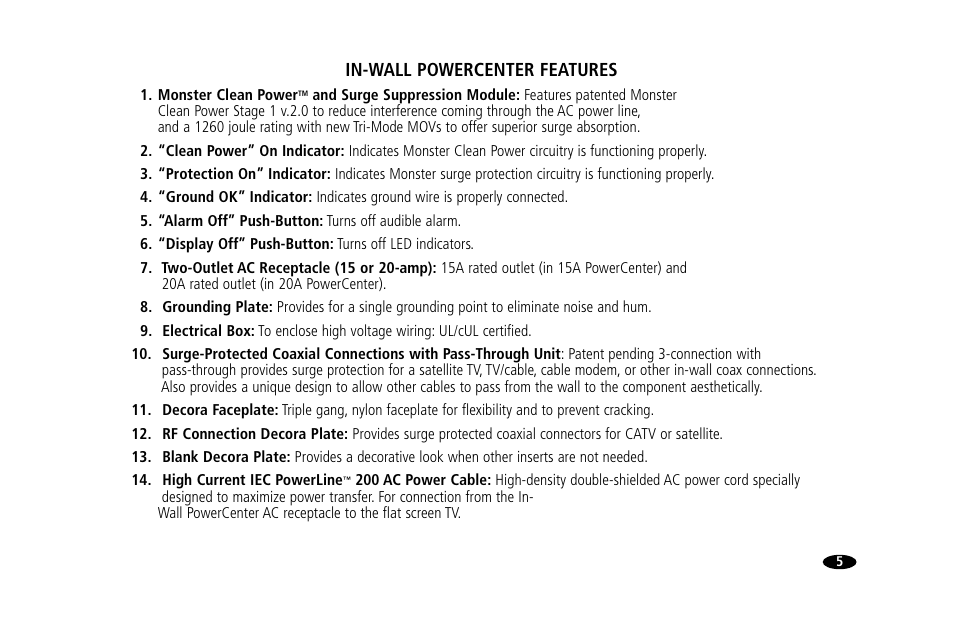 In-wall powercenter features | Monster Power 15 Amp User Manual | Page 11 / 32