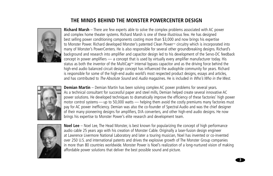 The minds behind the monster powercenter design | Monster Power 15 Amp User Manual | Page 9 / 32
