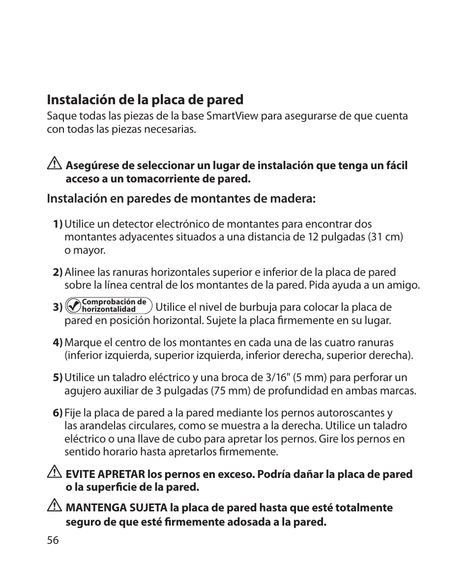 Instalación de la placa de pared | Monster Cable SMARTVIEW 300L User Manual | Page 60 / 72