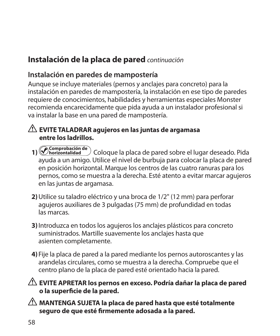 Instalación de la placa de pared | Monster Cable SMARTVIEW 300L User Manual | Page 62 / 72