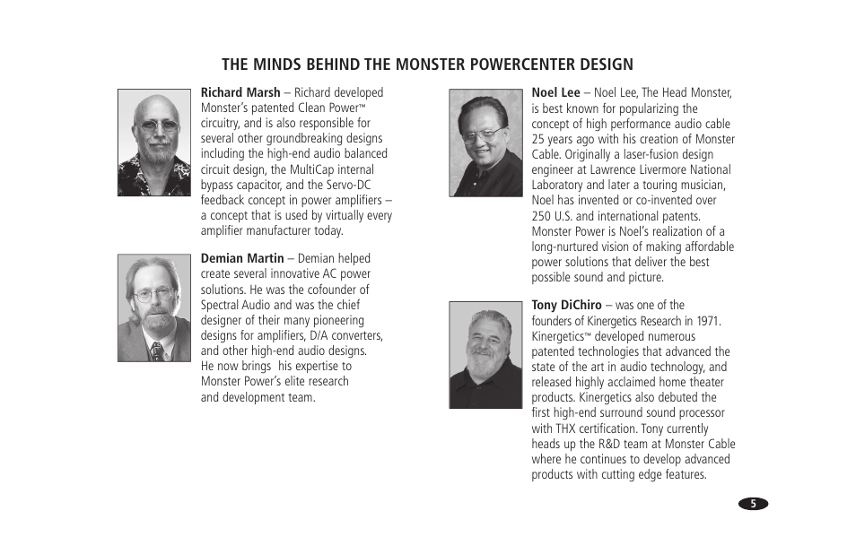 The minds behind the monster powercenter design | Monster Power PowerCenter HTFS 450 User Manual | Page 11 / 25