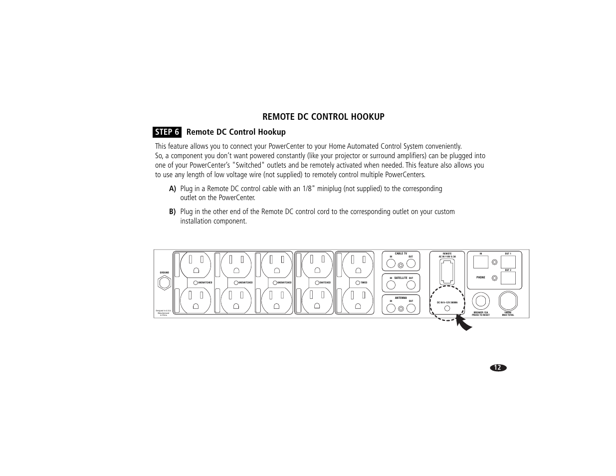 Remote dc control hookup, Step 6 remote dc control hookup | Monster Power HTS2600 User Manual | Page 18 / 46