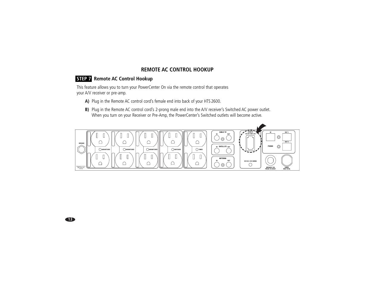 Remote ac control hookup, Step 7 remote ac control hookup | Monster Power HTS2600 User Manual | Page 19 / 46