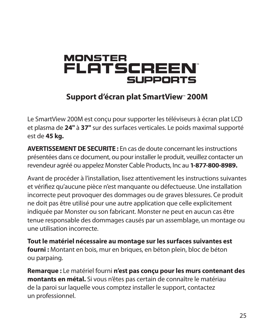 Support d’écran plat smartview, 200m | Monster Cable SmartView 200M User Manual | Page 29 / 72