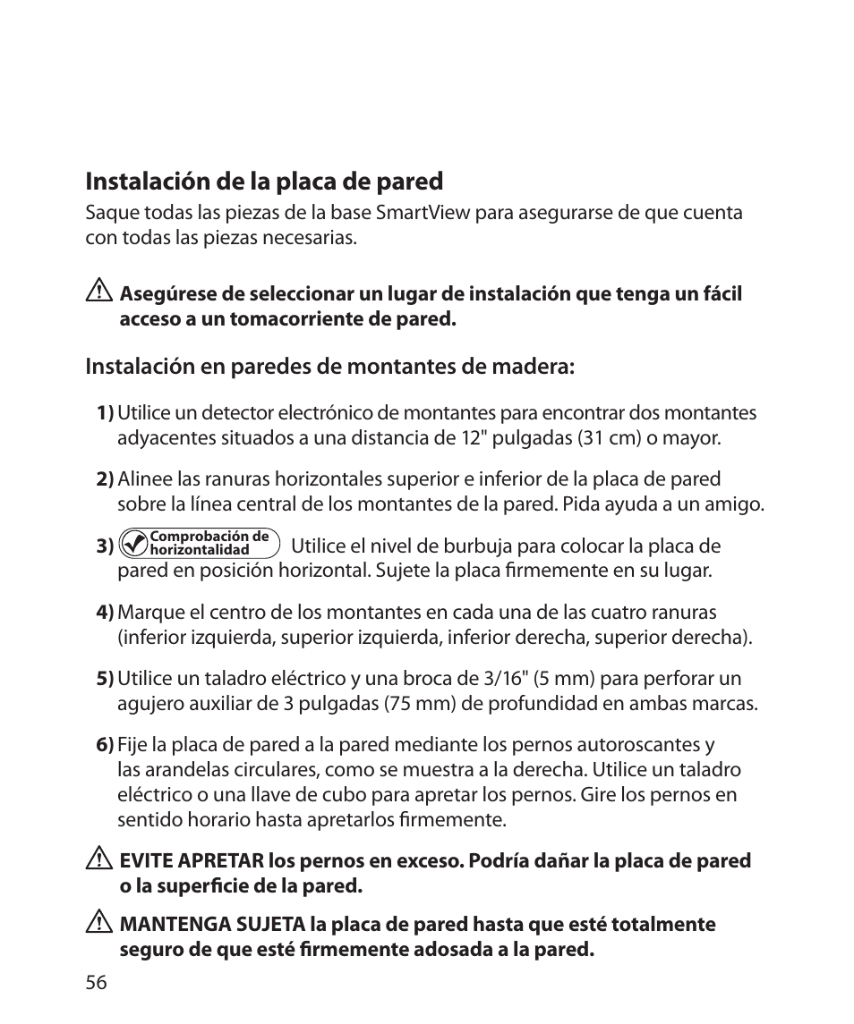 Instalación de la placa de pared | Monster Cable SmartView 200M User Manual | Page 60 / 72
