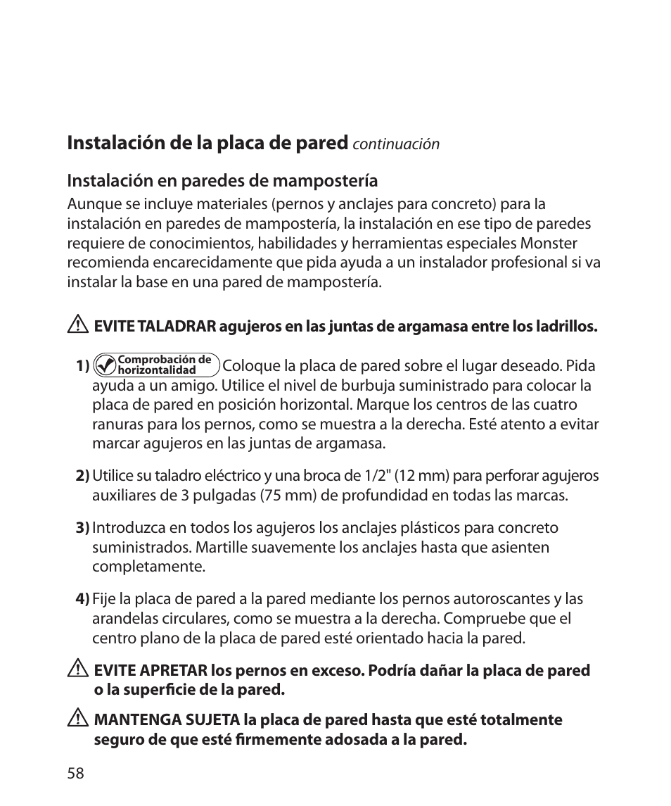 Instalación de la placa de pared | Monster Cable SmartView 200M User Manual | Page 62 / 72