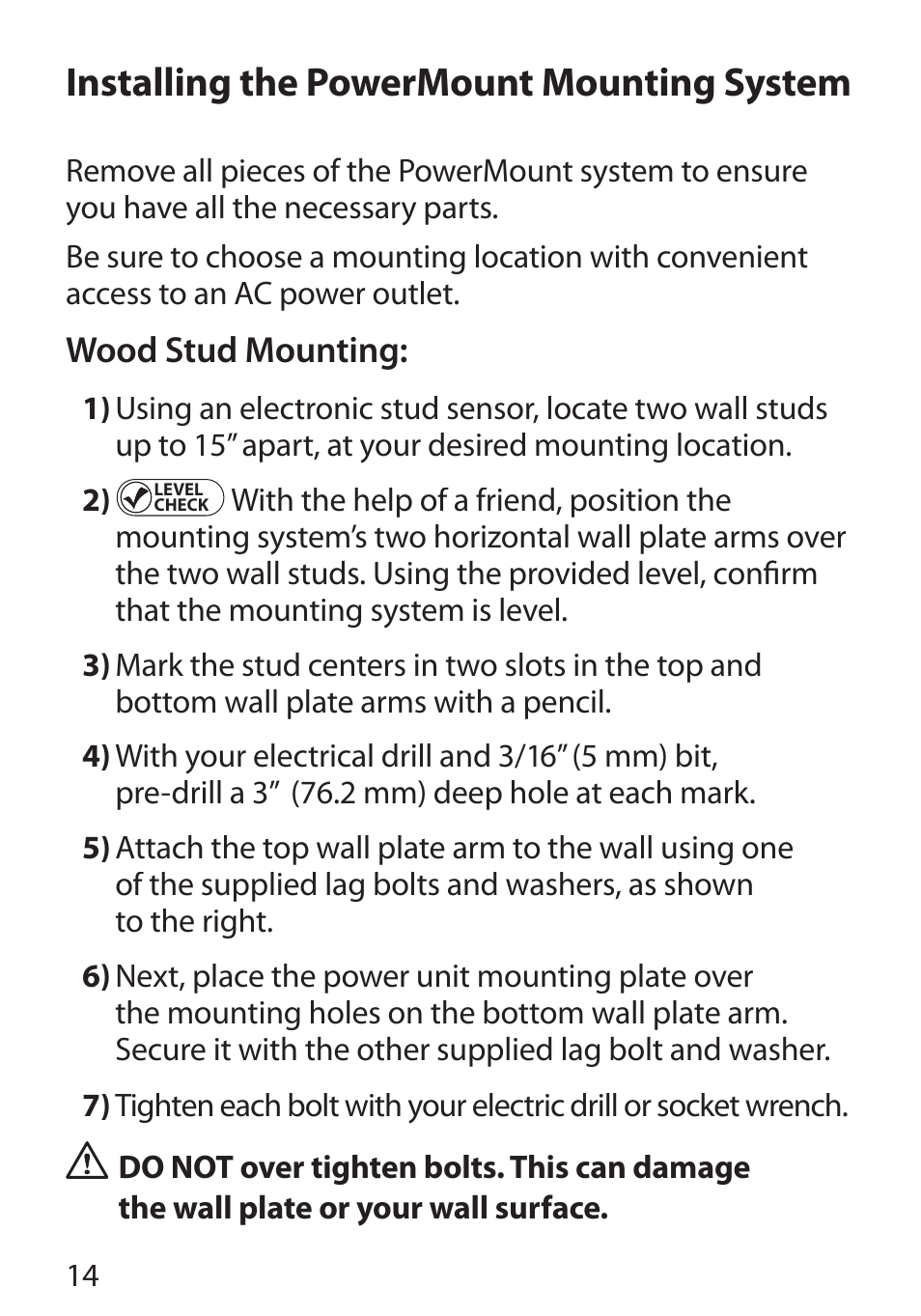 Installing the powermount mounting system, Wood stud mounting | Monster Cable PERFECTVIEW 450L User Manual | Page 18 / 113