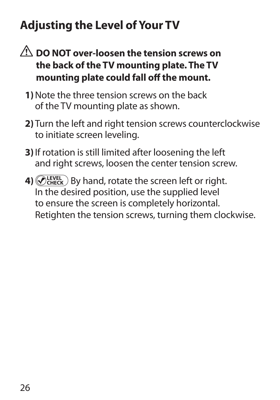 Adjusting the level of your tv | Monster Cable PERFECTVIEW 450L User Manual | Page 30 / 113