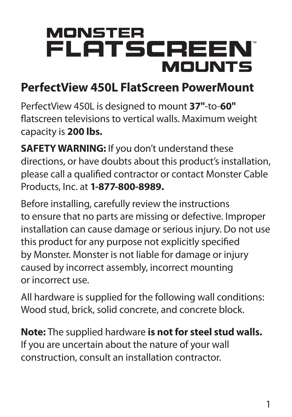 Monster Cable PERFECTVIEW 450L User Manual | Page 5 / 113
